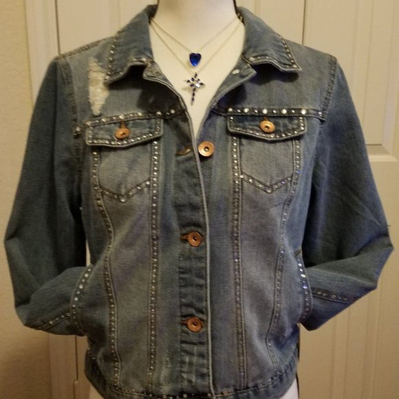 Rhinestone Denim Jacket-Size M-New - Picture 1 of 6
